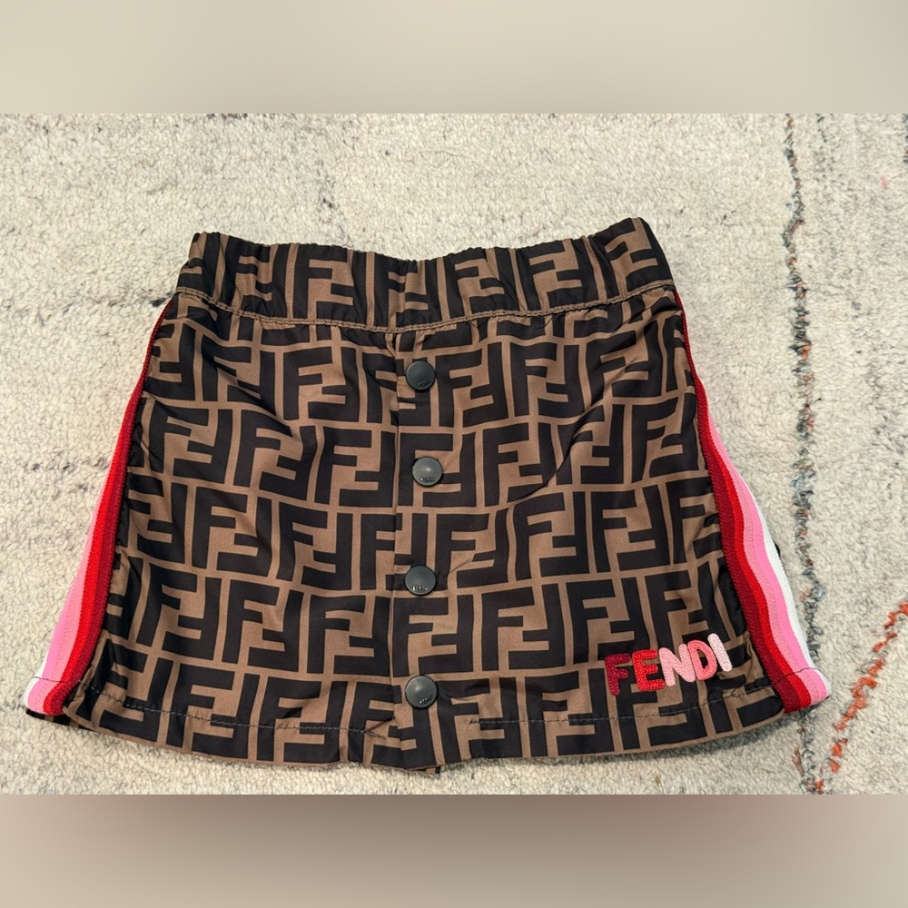 Authentic Fendi Black and Tan Logo Kids Girls Skirt 3